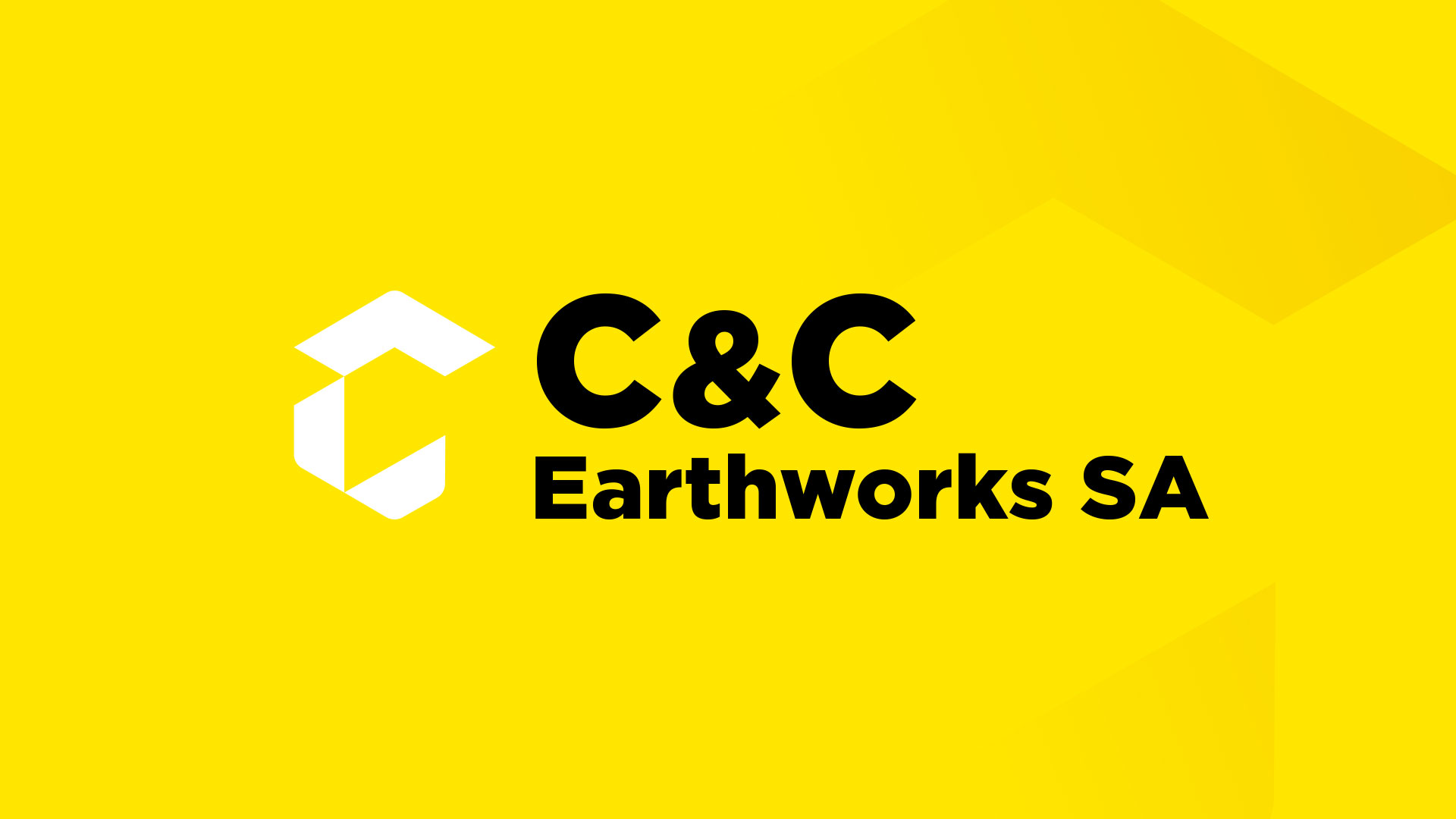C&C Earthworks SA logo reversed on yellow background