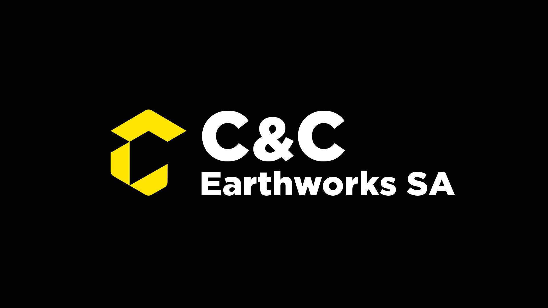 C&C Earthworks SA logo reversed on black background